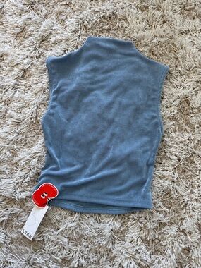 Cider Slate Blue Sleeveless Mock Neck Knit Tank
